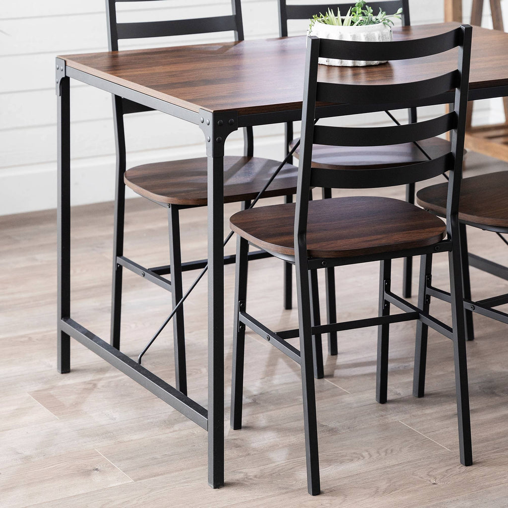 5pc Industrial Farmhouse Angle Iron Dining Set Dark Walnut M76926