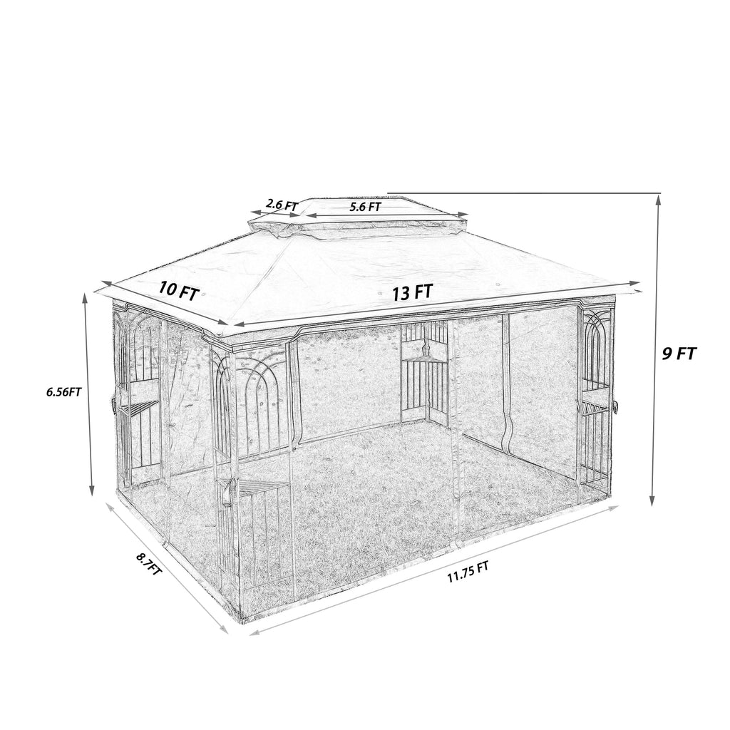 Gray Outdoor Patio Gazebo Canopy Tent with Ventilated Double Roof and Mosquito Net S39220