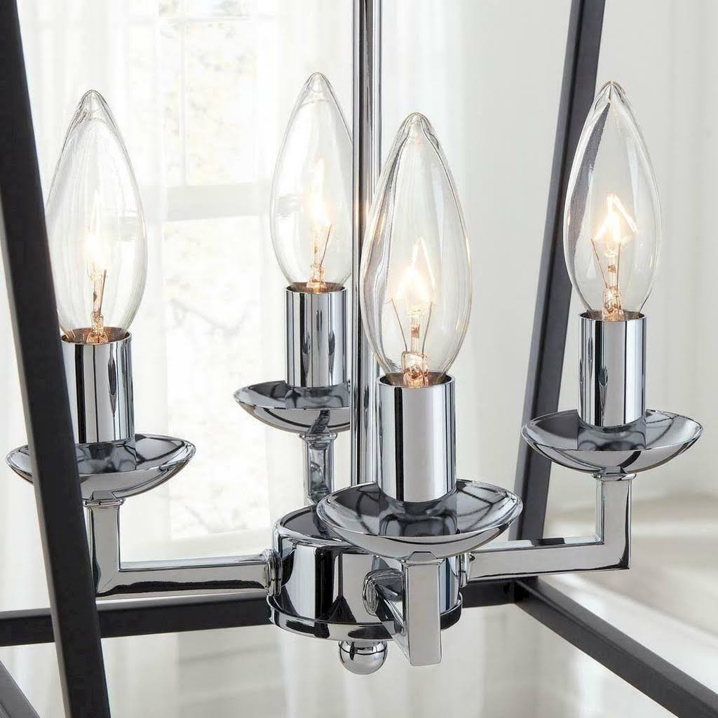 4-Light Black and Polished Chrome Caged Chandelier Q471955