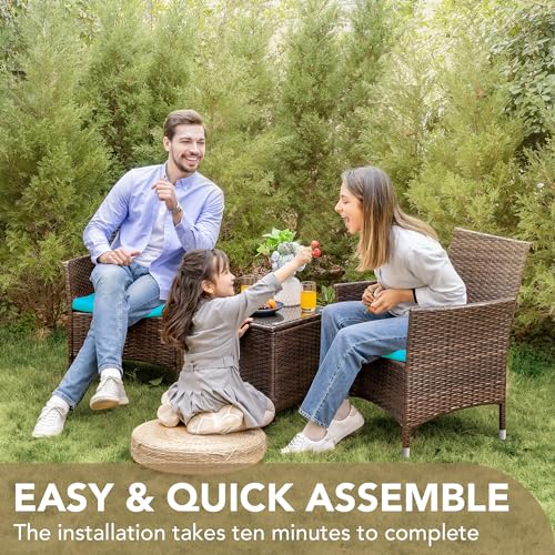 3 Pieces PE Rattan Wicker Chairs with Table Z2166