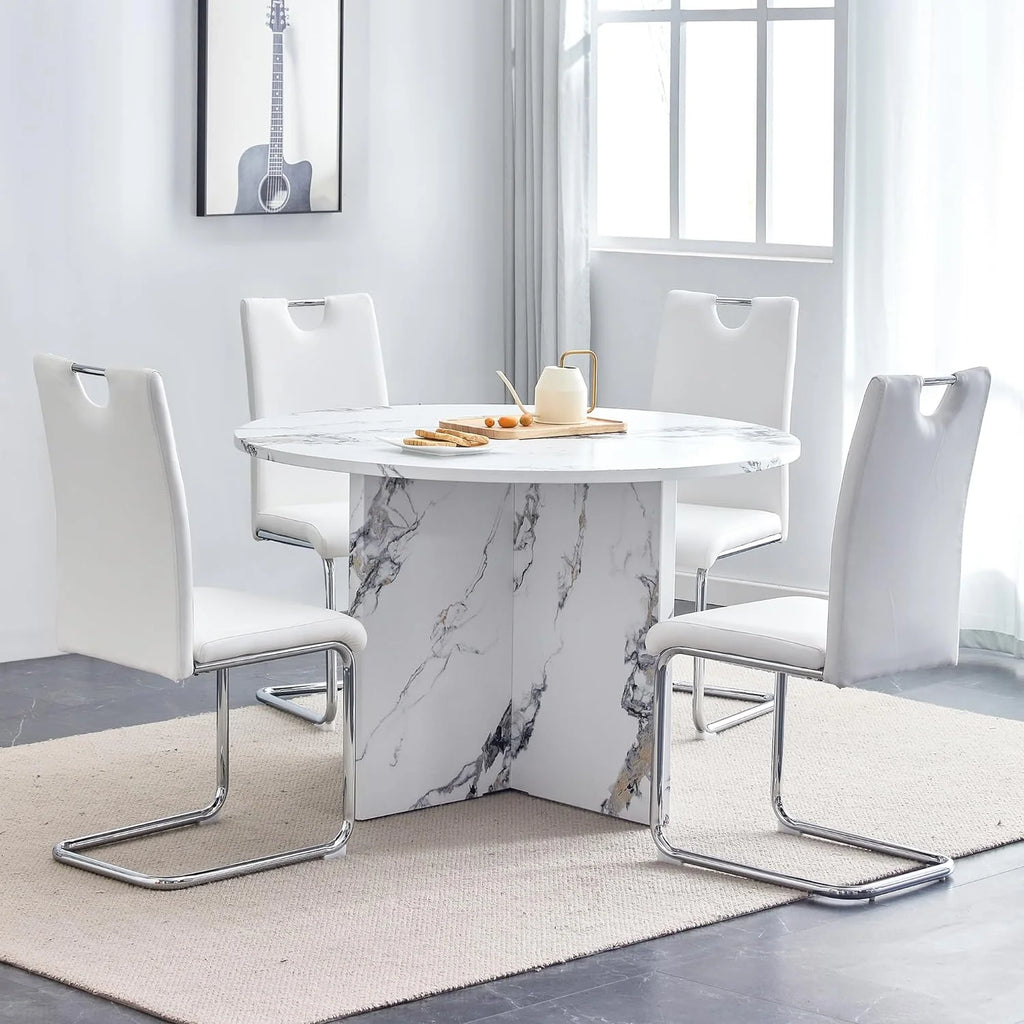 White 5 Piece Round Dining Table Set L5076