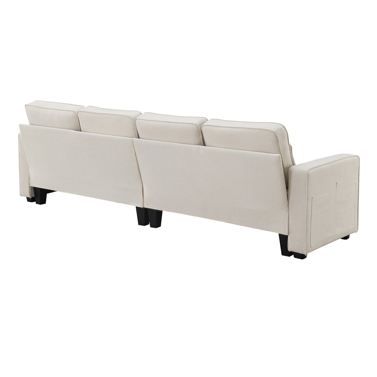 104" Beige 4-Seater Sofa with Armrest Pockets and Pillows U79913