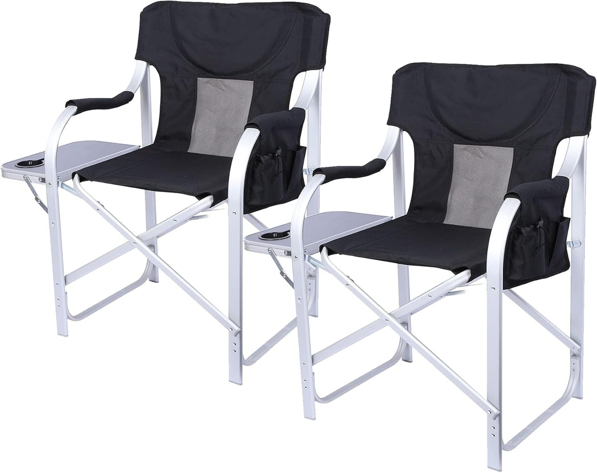 Blue 2 Pack Heavy Duty Folding Director Chair with Side Table V518