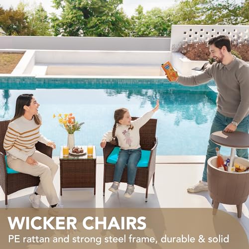 3 Pieces PE Rattan Wicker Chairs with Table Z2166