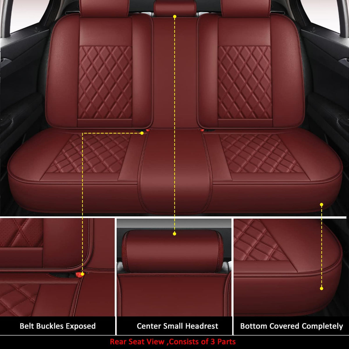 Beige Faux Leather Car Seat Covers Full Set F1794
