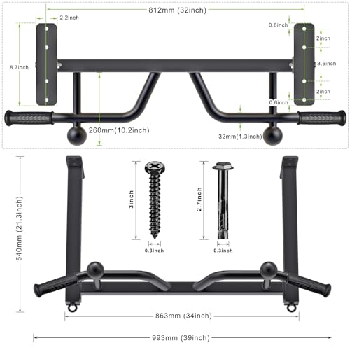 32" Ceiling Mounted Heavy Duty Pull Up Bar with Punching Bag Hanger and Resistance Bands W5163
