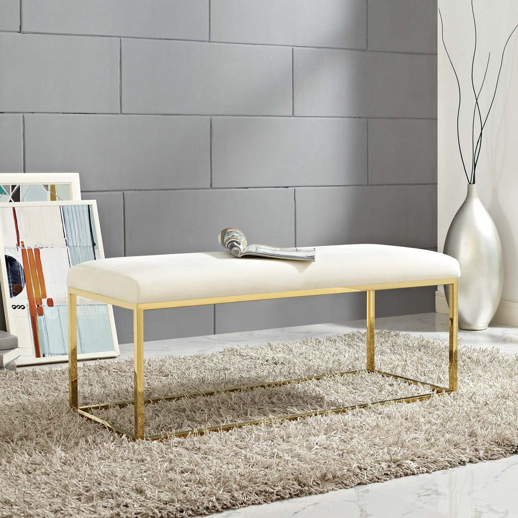 Gold Ivory Velvet Accent Chair Bench S270545