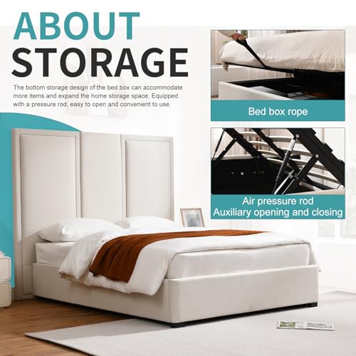 Queen Size Linen Upholstered Platform Bed with Storage Drawers J581757