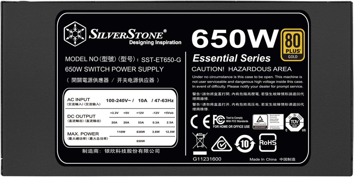 650W 80 Plus Gold Fixed Cable Power Supply J602593