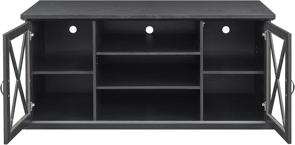 Black TV Stand with Storage Adjustable Shelves G558