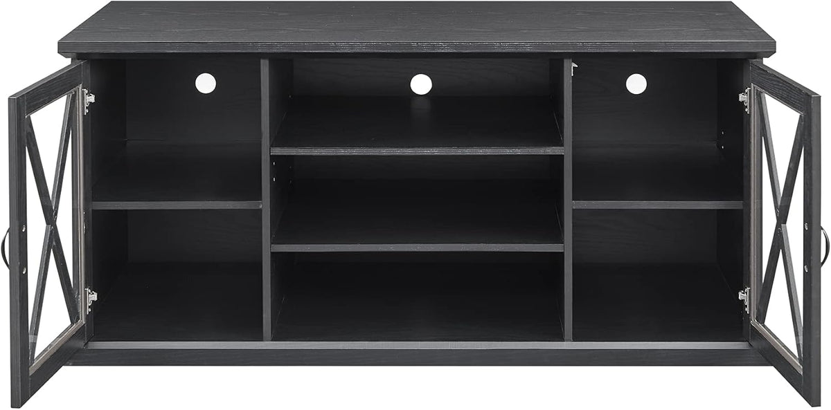 Black TV Stand with Storage Adjustable Shelves G558
