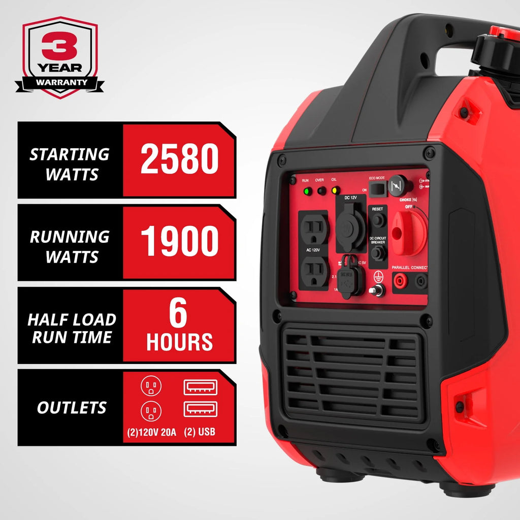 2580W Portable Gas Powered Inverter Generator with USB Outlet H9245