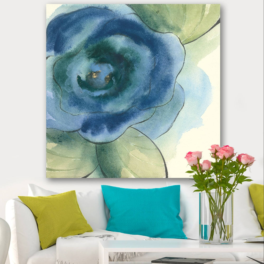 Blue Floral Poppies IV Canvas Artwork Print - 36 in. Wide x 36 in. High E630
