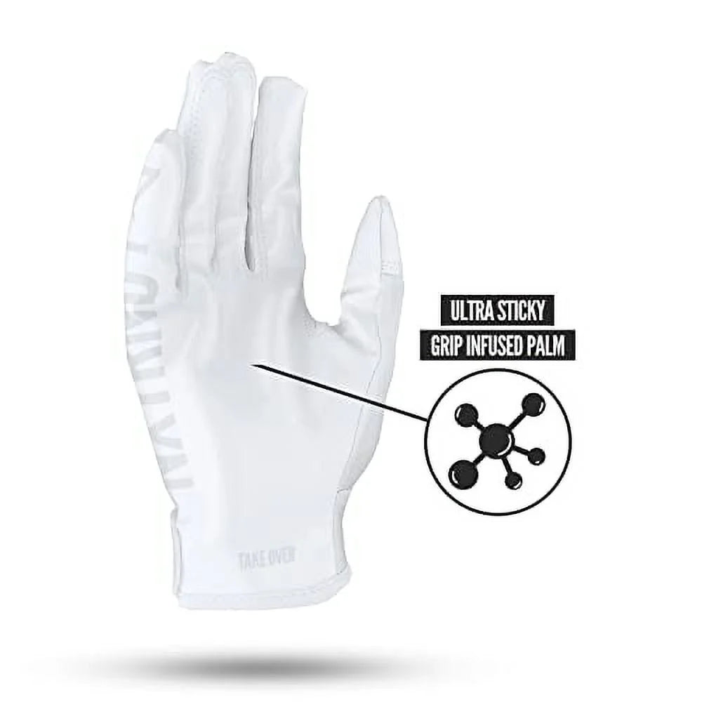 White Youth Large Sticky Receiver Football Gloves M3711