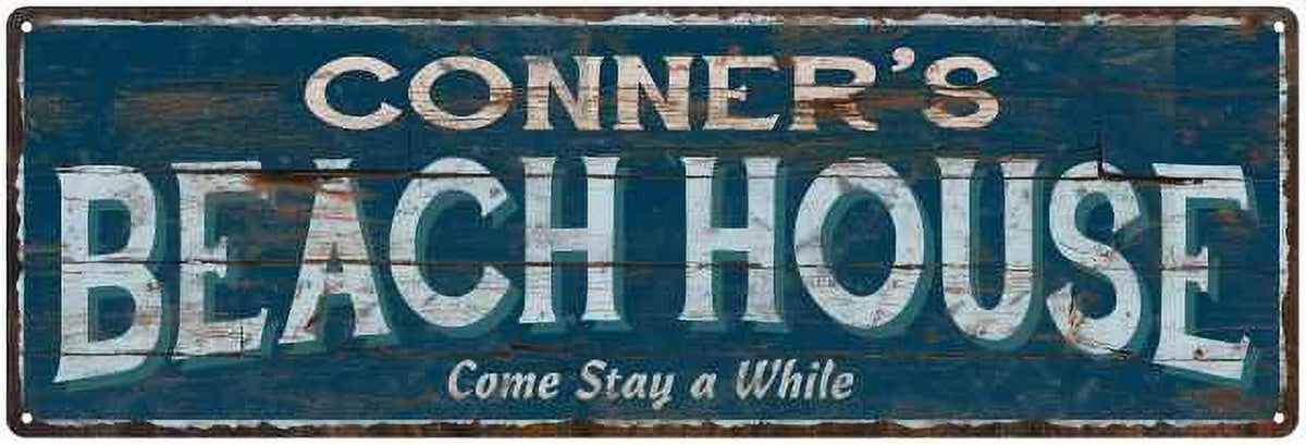 Beach House Blue Rustic Cabin Home Decor 8x24 Metal E3034