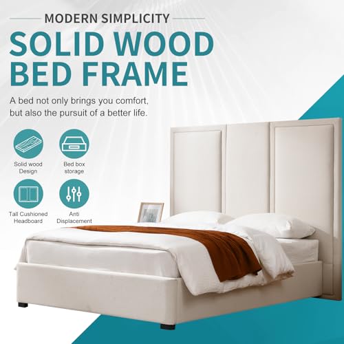 Queen Size Linen Upholstered Platform Bed with Storage Drawers J581757