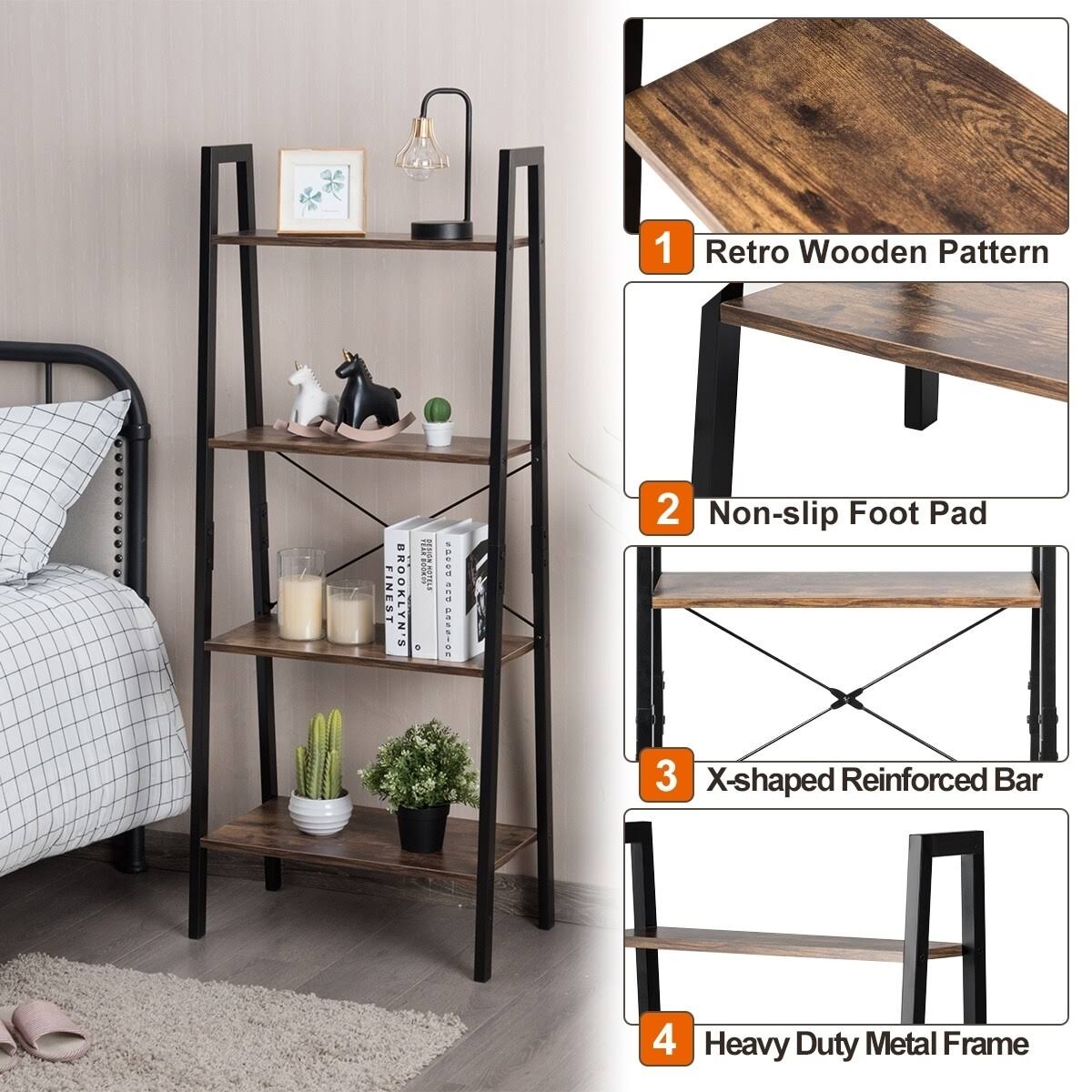 4-Tier Ladder Storage Rack Bookcase W9432