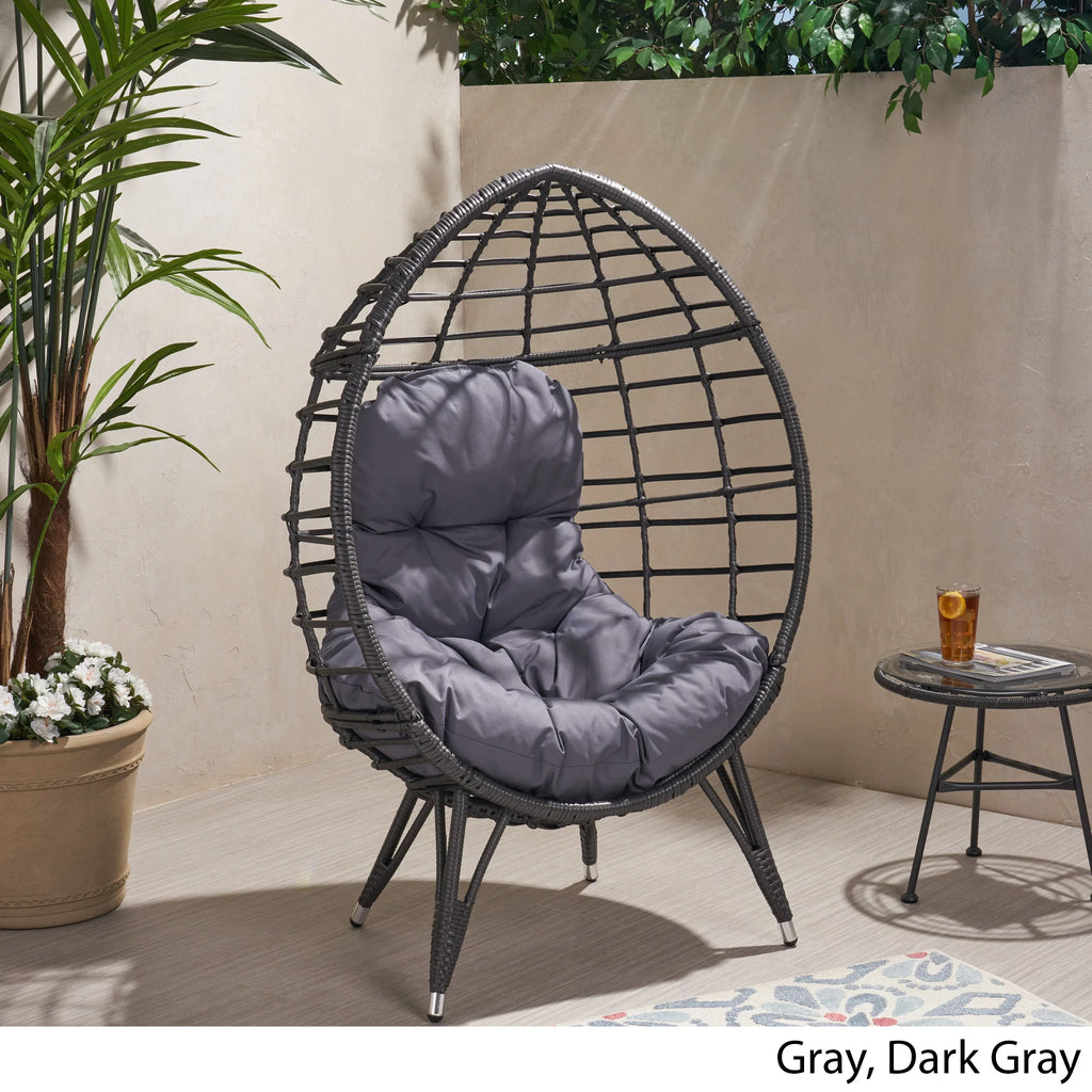 Outdoor Wicker Teardrop Chair in Gray and Dark Gray A171881