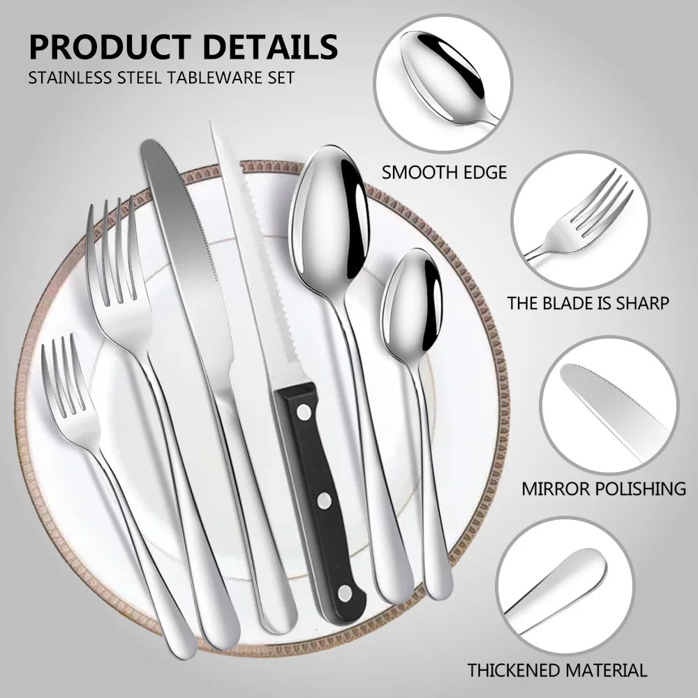 48 Pcs Stainless Steel Silverware Set with Steak Knives U3072