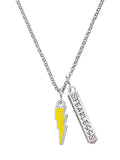 Silvertone Yellow Lightning Bolt Bar Charm Necklace, 23" D839