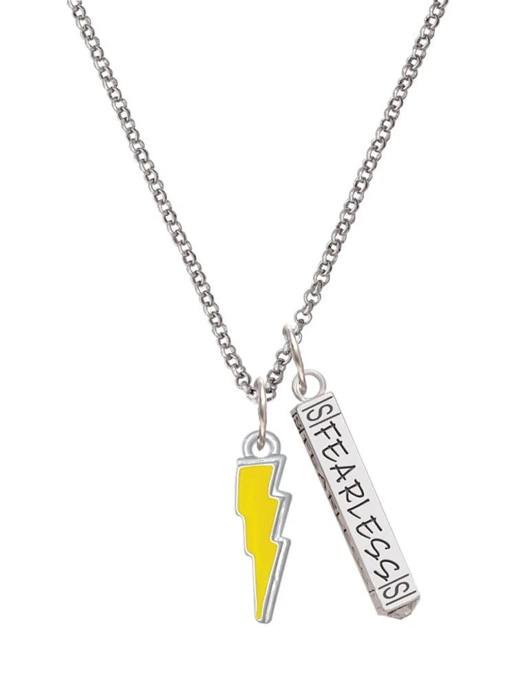 Silvertone Yellow Lightning Bolt Bar Charm Necklace, 23" D839