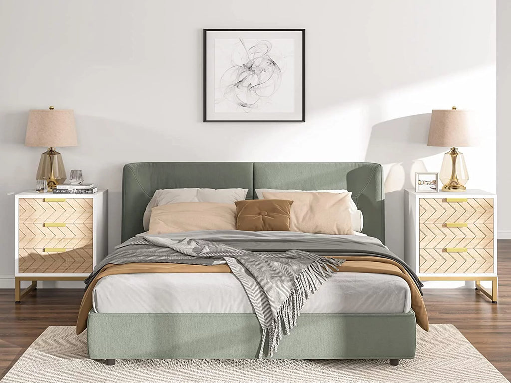 Set of 2 White Gold 3 Drawer Nightstand E83216