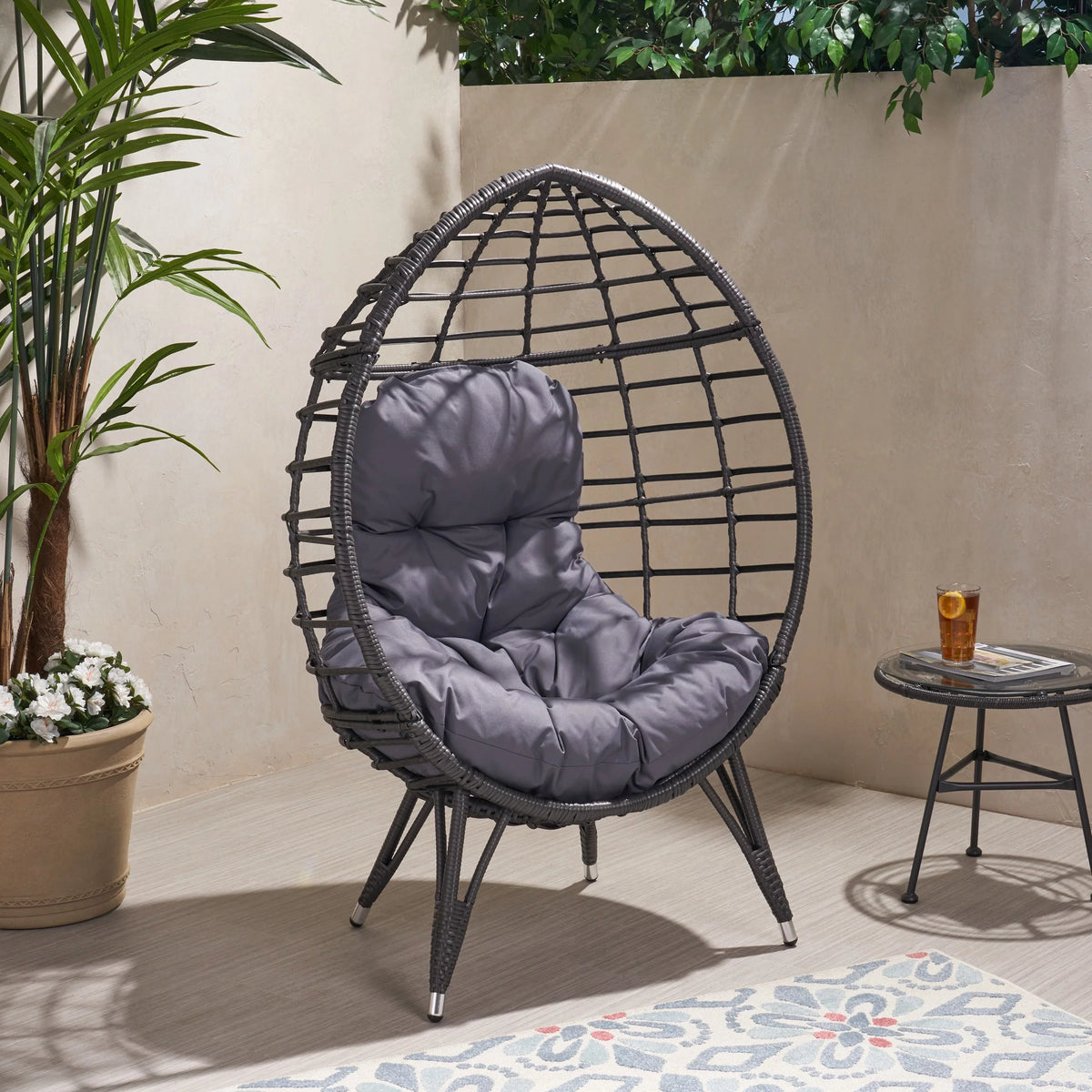 Outdoor Wicker Teardrop Chair in Gray and Dark Gray A171881