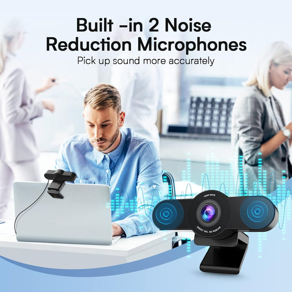 1080P 60FPS Webcam with Privacy Mode, Built-in 2 Noise Reduction Mics, Autofocus USB Camera W356