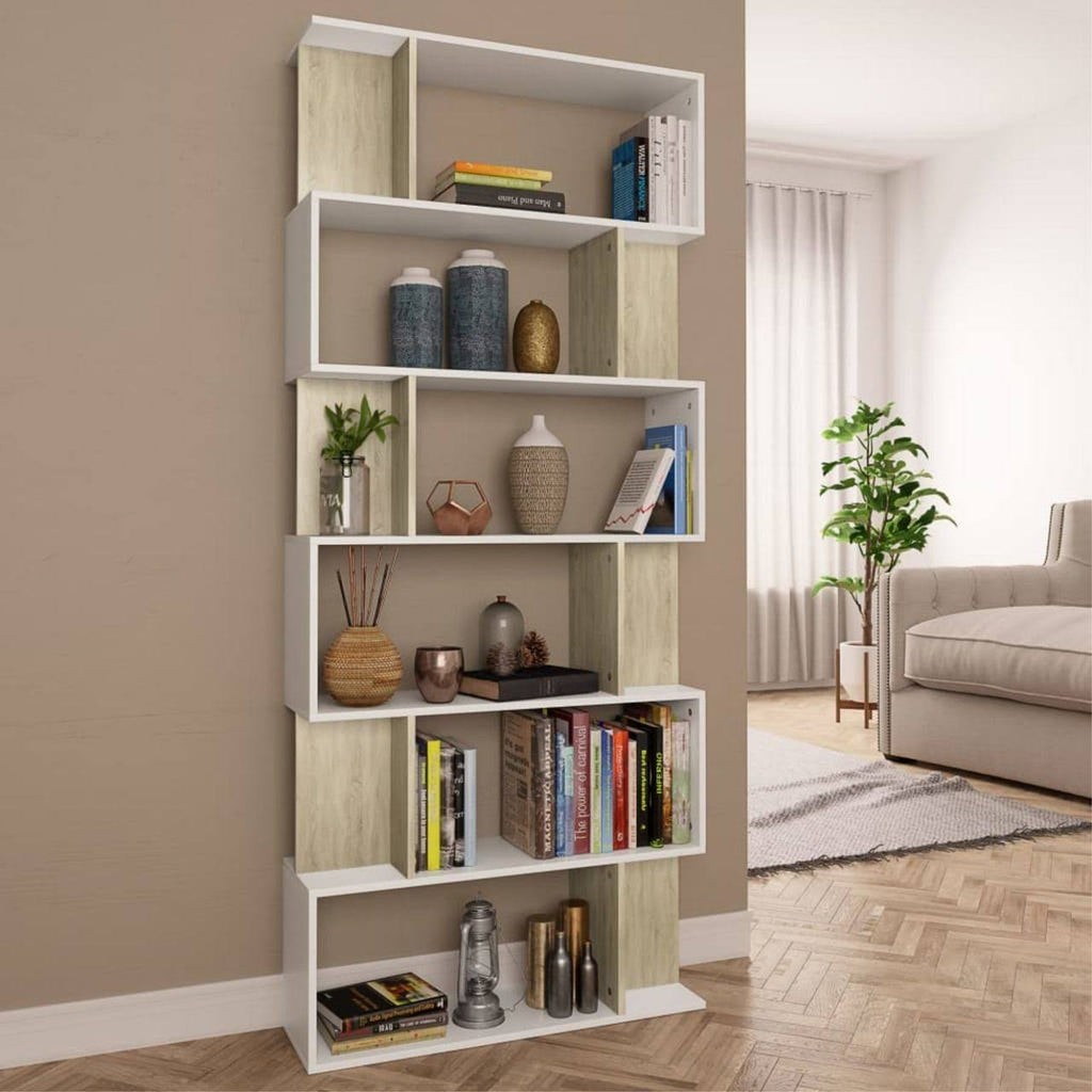 White and Sonoma Oak Chipboard Book Cabinet Room Divider B2992