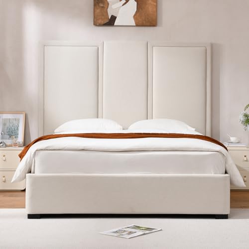 Queen Size Linen Upholstered Platform Bed with Storage Drawers J581757