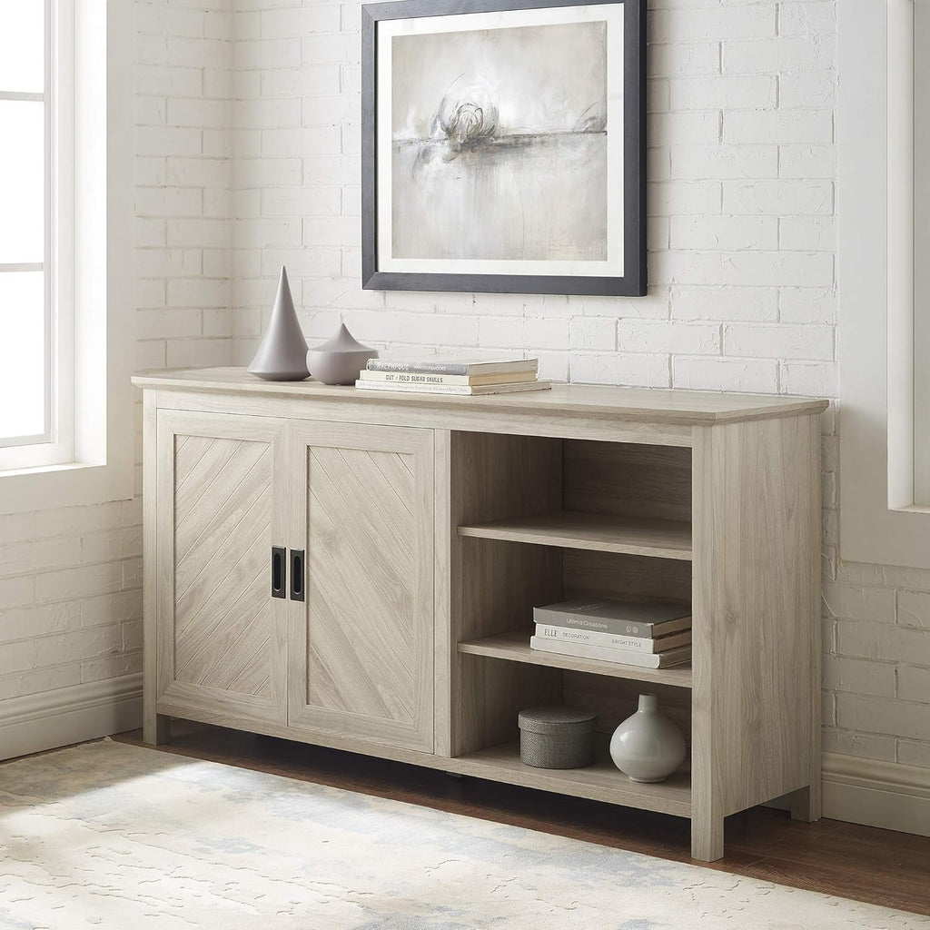 Modern Wood Grooved Buffet Sideboard with Storage Cabinet Doors, 58 Inch, Birch S5600