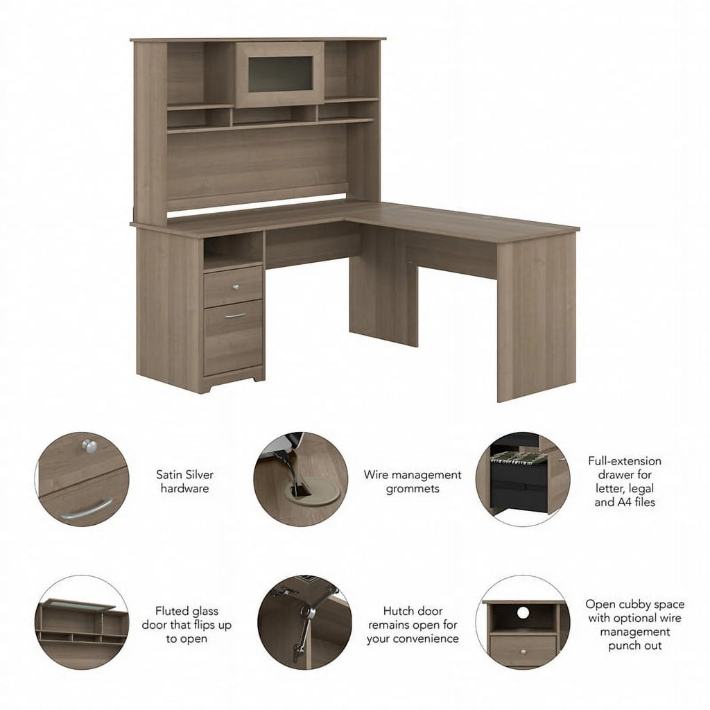 60W L Shaped Computer Desk with Hutch R356