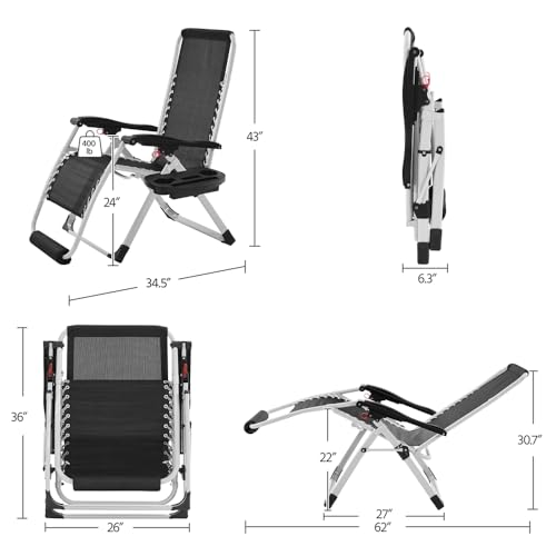 Zero Gravity Chair Set of 2 Reclining Outdoor Lounge Chairs Gray Q176