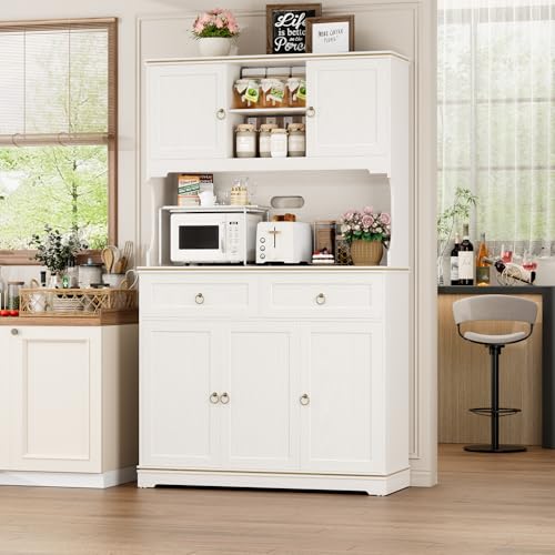 White Kitchen Pantry Cabinet with Charging Station J822208