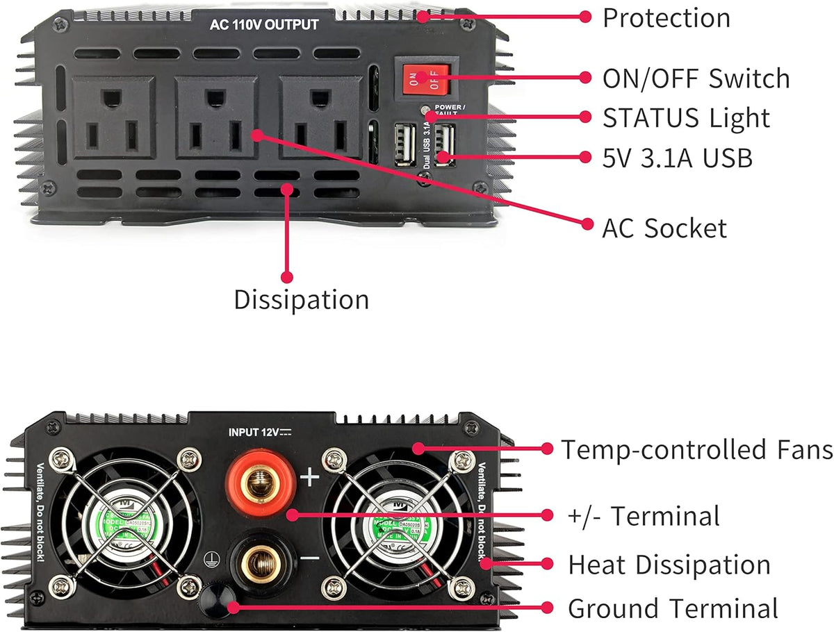 1500W Power Inverter 12v to 110v Modified Sine Wave J135916