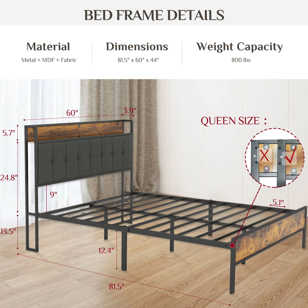 Log Brown Full Size Metal Bedframe with Headboard R5228