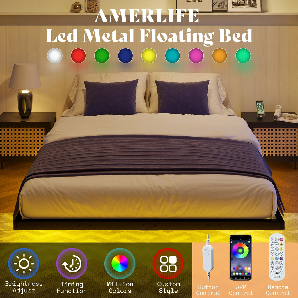 Queen Size LED Metal Platform Bed Frame Q66376