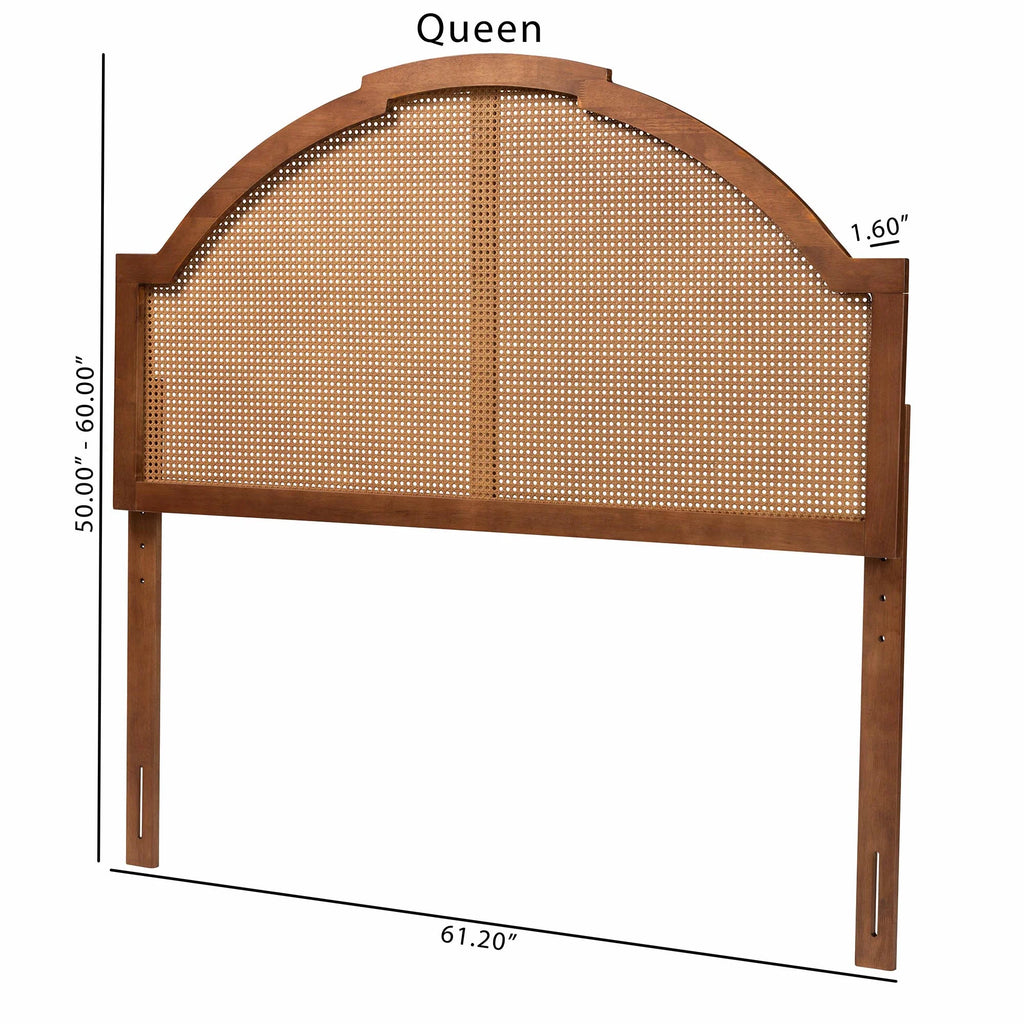 Ash Walnut Finished Wood King Size Headboard with Rattan Y2136