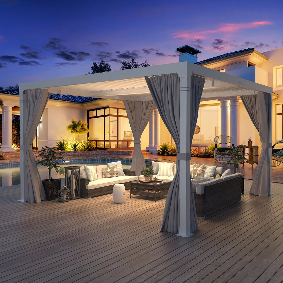 10'10' Outdoor Louvered Pergola with Adjustable Aluminum Roof I3998