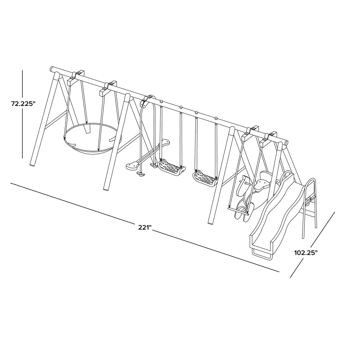 Metal Swing Set with Slide and Saucer Swing V383