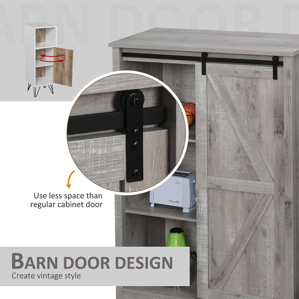 Brown 3-Tier Storage Cabinet with Barn Door F55275