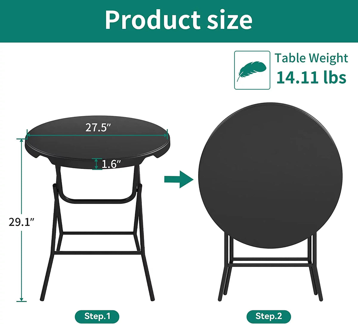 32 Inch Round Folding Table Black E153
