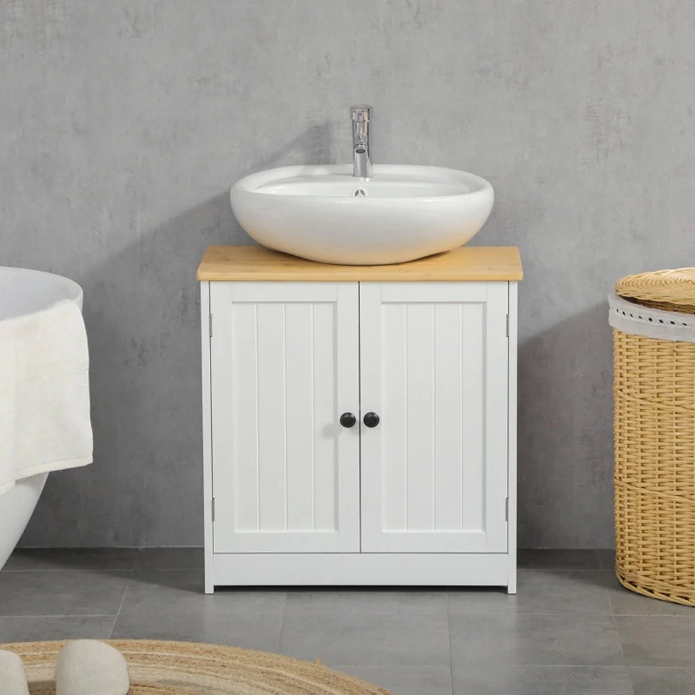 Crystal White Dark Walnut Under Sink Cabinet with Double Doors B91192