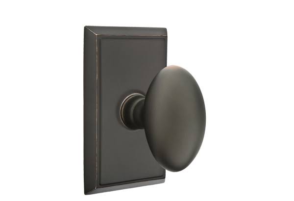 Oil Rubbed Bronze Passage Egg Knob with Rectangular Rose F876