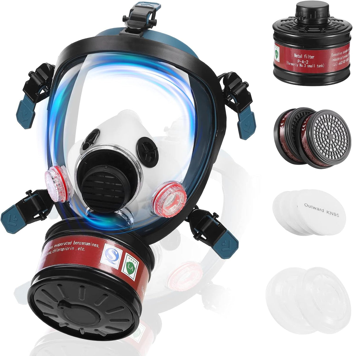 Full Face Gas Mask with 40mm Activated Carbon Filter, Reusable Silicone Respirator Mask M417