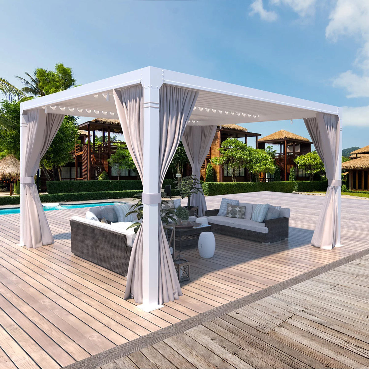 10'10' Outdoor Louvered Pergola with Adjustable Aluminum Roof I3998