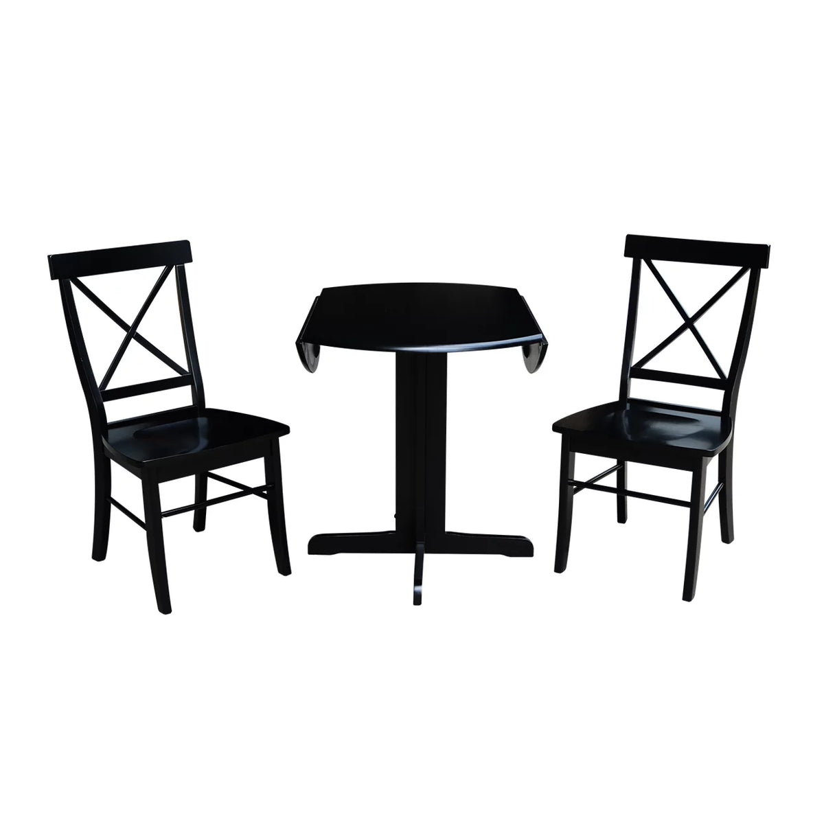 36 inch Dual Drop Leaf Dining Table with Two X-back Chairs in Black Z3579