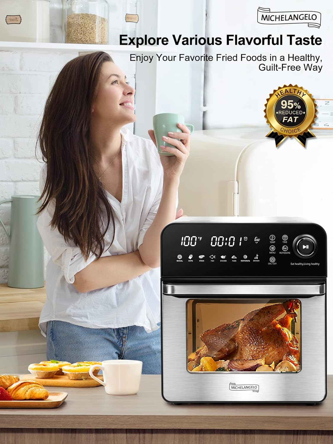 16 Quart 7-in-1 Stainless Steel Air Fryer Oven with Rotisserie and Racks V499035