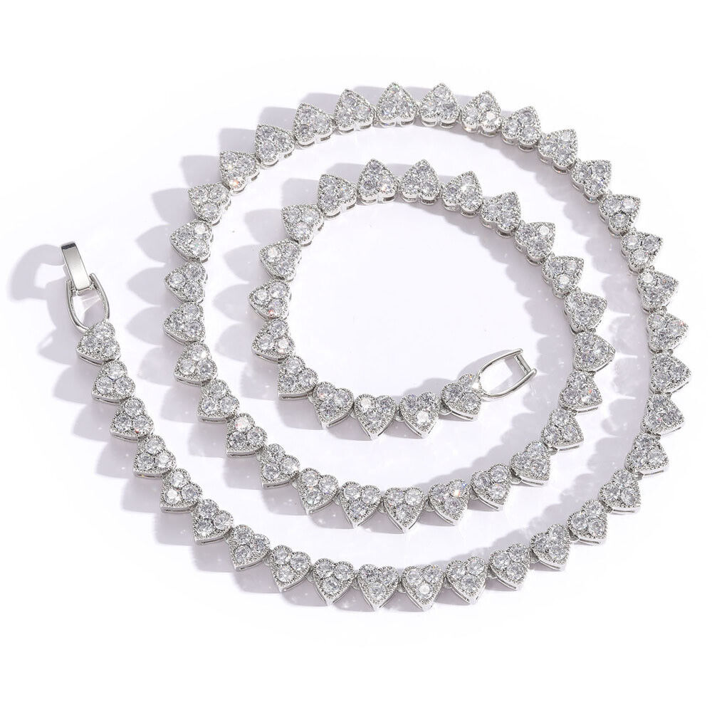 18K Gold Silver Plated 6.5mm Hip Hop Heart Chain Necklaces CZ S623