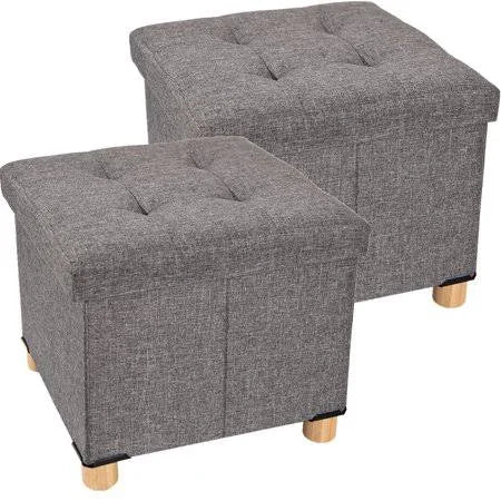 Gray Folding Storage Ottoman Cube 2 Packs V351